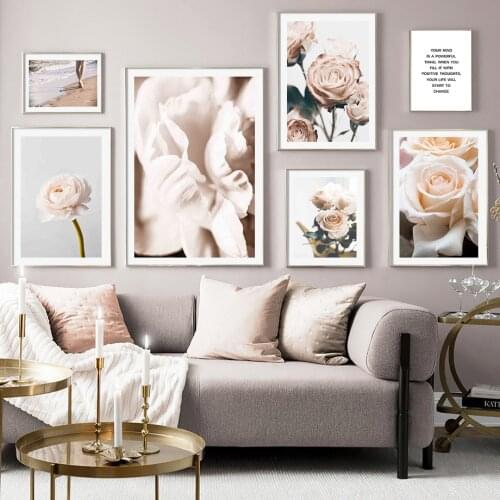 Pink Landscape Rose Beach Footprint Quote Wall Art Canvas Painting Nordic Posters And Prints Wall Pictures For Living Room Decor