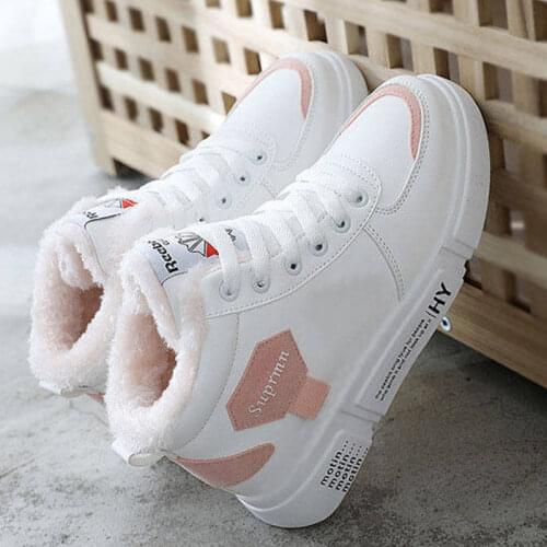 New Cotton All-match Korean Winter Color Matching Students Thick-soled Plus Cashmere Autumn and Winter High-top Shoes Womens