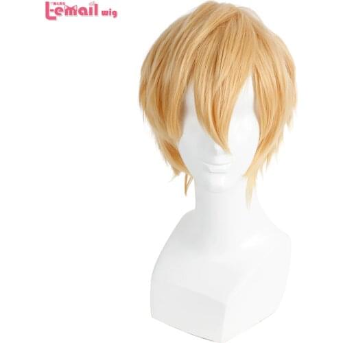 L-email wig Brand New Men Wigs 32cm/16.6inches Short Blonde Heat Resistant Synthetic Hair Perucas Men Cosplay Wig