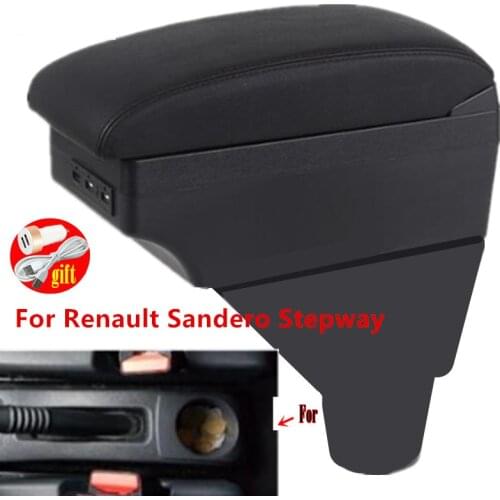 For Renault Sandero Stepway armrest box Interior Parts special Retrofit parts Car Armrest Center Storage box with USB LED light