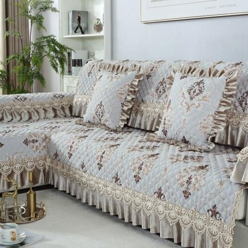 Sofa cushion four seasons universal fabric plush solid wood non-slip Nordic sofa cover hood towel full cover modern minimalist