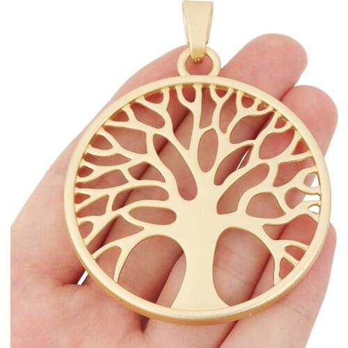 3pcs/lot Matte Gold Hollow Large Tree Round Charms Pendants for Necklace Jewelry Making 60x60mm