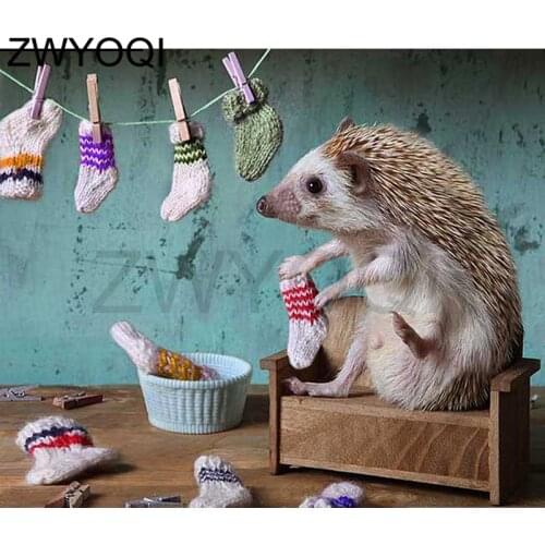 Full Square Diamond embroidery Cartoon Hedgehog socks Full Round Diamond mosaic maize DIY Diamond painting Cross stitch Hedgehog