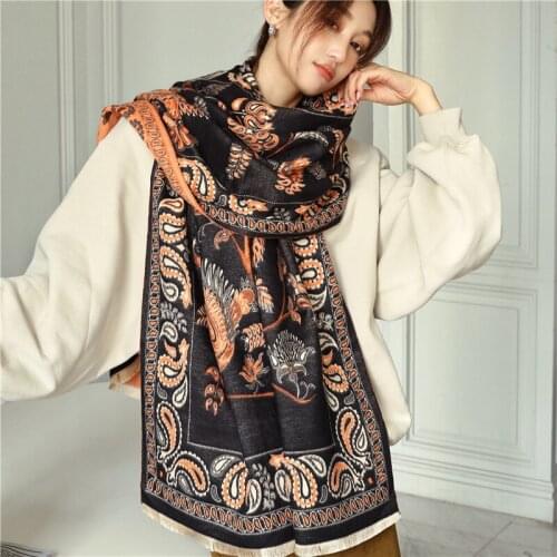 Retro Winter Wraps Scarf Women Paisley Printed Pashmina Shawl Female Hijab Cashmere Thick Warm Blanket for Ladies Stoles Bufanda