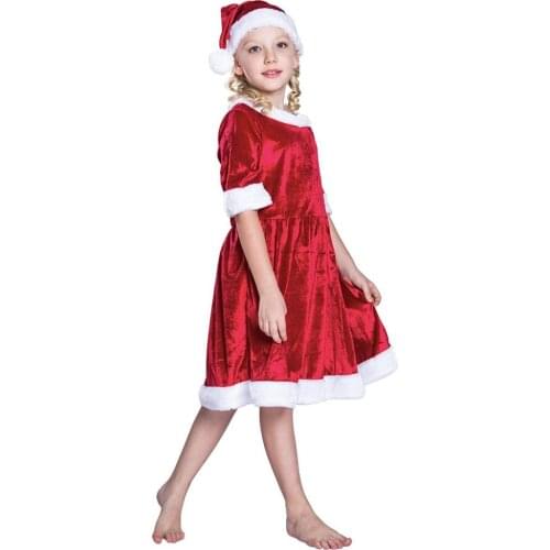 Christmas Santa Claus Christmas coaplay costumes Kids Girls Dress suit Girls red skirt with Christmas hat Pajama party