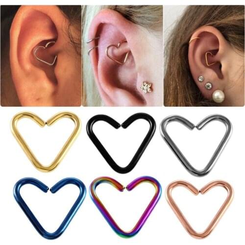 1pc G23 Titanium Ear Cartilage Earrings Rose Gold Heart Shape Ear Piercings Hoop Earrings Tragus Sexy Body Jewelry Piercing