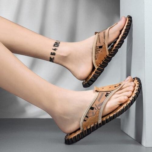 Italian Fashion Flip Flops Mens Leather Shoes Men Fashion Flipflops Casual Slippers Beach Sneakers Summer Man