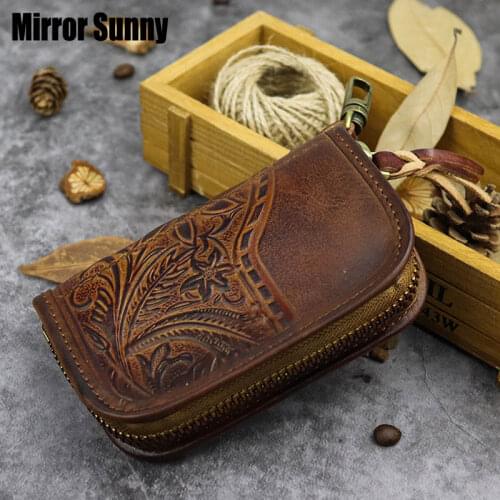 Creative Embossed Design Door & Car Key Pack Mens Leather Drivers License Card Bag Key Wallets Storage Bag First Layer Cowhide