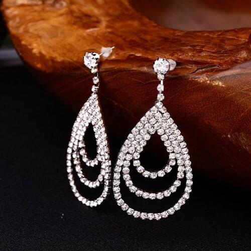 YFJEWE Sparkling Full Rhinestone Bride Multi-layer Drop Earrings For Women The Bride Accessories #E121