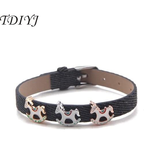 TDIYJ Catoon Trojan Children DIY Slide Keeper Charms Black Denim Bracelet 1Set
