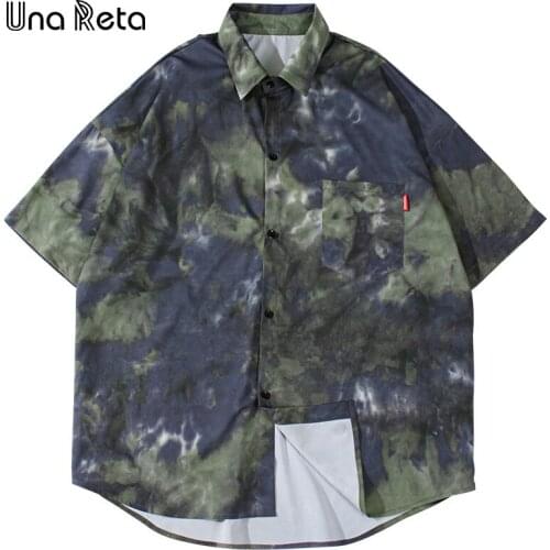 Una Reta Casual Short sleeve shirt Men New Summer Tops Single-breasted Hip hop Tie-dye print Oversized Shirts Mens clothing