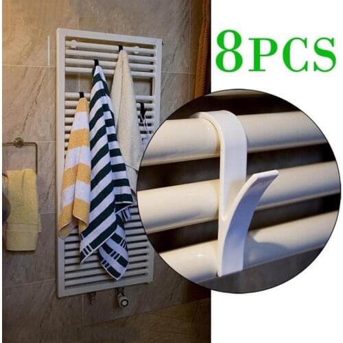 6/8/10pcs High Quality Hanger White Towel Hook For Heated Towel Radiator Rail Bath Hook Holder Clothes Hanger Scarf Hook up Tool