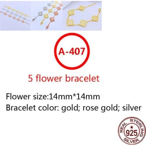 A407 14mm 925 sterling silver bracelet high-end fashion romantic 5 flower clover bracelet inlaid stone fashion wild jewelry