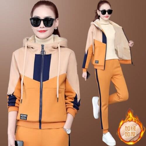 Plus Size Plus Cashmere Casual 2021 Womens Winter Fashion Cashmere Sweatshirt Hoodie 2-piece Set Femme Clothes