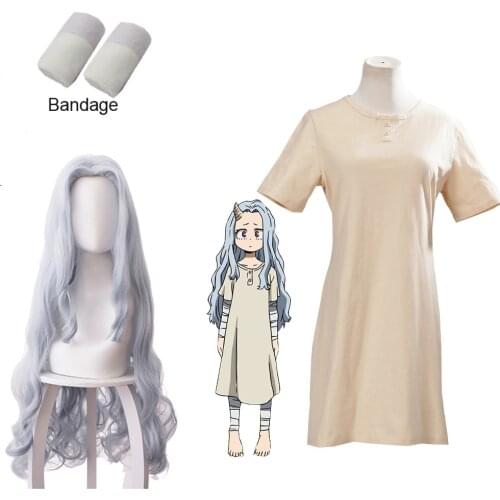 Women Lady Cosplay Boku no My Hero Academia Eri Wig Costume Summer Long Tshirt Solid Short Sleeve Dress bandage
