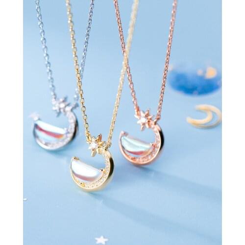 Charm Trendy pendant necklaces for women Gem stone Star moon thrasher shap dangle necklace clavicle chain fine s925 jewlelry
