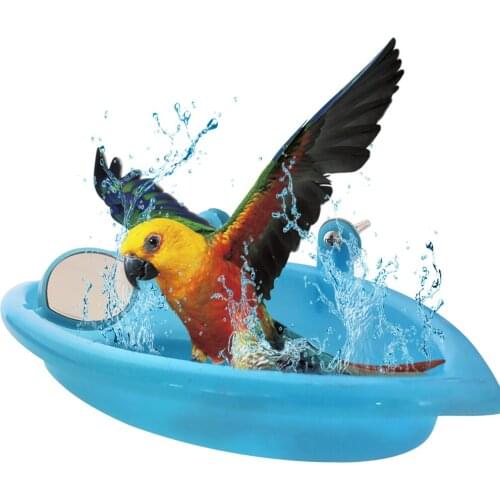 1 Pc Bird Perch Shower Pet Bird Bath Cage Basin Parrot Bath Basin Parrot Shower Supplies With Mirror Food Bowl Birds Accessories