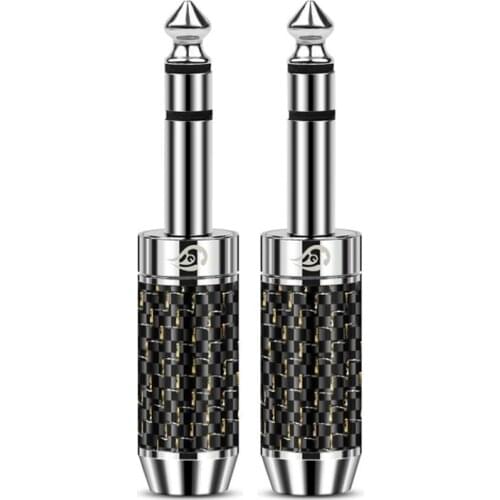 10Pcs Copper 6.35mm Mono 2 Pole Rhodium Plated Carbon Fiber 6.35mm Stereo 3 Pole Male Plug Straight Audio Connector