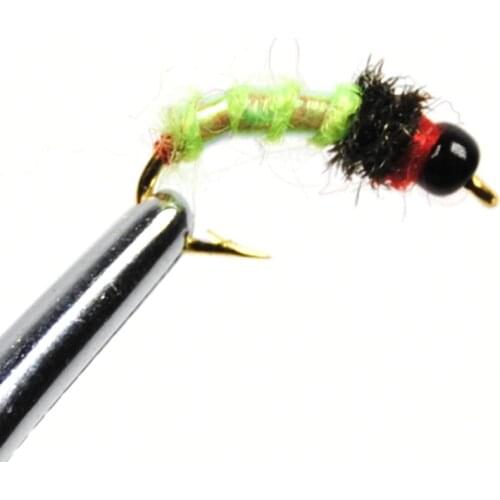 10pcs Rock Worm Caddis Black/Chart Hot Spot Fly Fishing Flies