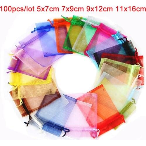 Mix color organza bag wholesale christmas wedding gift bags 100pcs assorted organza drawstring jewelry pouches customized logo