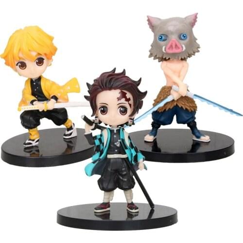 13cm Anime Demon Slayer Kimetsu No Yaiba Q Posket Inosuke Kamado Tanjirou Zenitsu Action Figure Model Toy