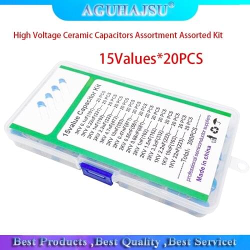 15Values*20PCS Capacitor Set High Voltage Ceramic Capacitors Assortment Assorted Kit Box 1nF 2.2nF 10nF 22nF 0.47nF 0.56nF-10nF