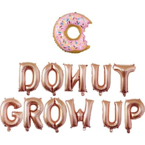 16inch Donut Grow Up Birthday Balloon Rose Gold Letter Ballon Wedding Balloon Birthday Party Decorations Kid Baby Shower Baloon