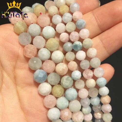 19cm Colorful Natural Morganite Stone Beads Faceted Round Loose Beads For DIY Jewelry Making Bracelets Accessories 15'' 6/8mm