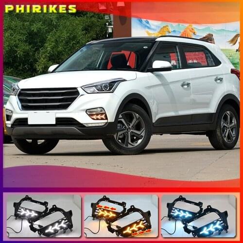 2PCS DRL LED Daytime Running Light fog lamp Cover DRL with yellow turn signal For Hyundai Creta IX25 2017 2018 2019 2020