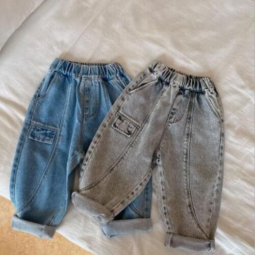 2021 new style girls boys denim long pants autumn fashion kids flare pants
