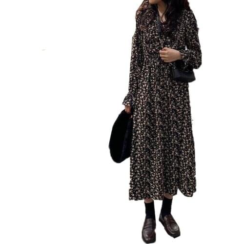 2021 New Loose Shirt All-Match Dress Floral Skirt Female Spring Autumn Version Inner Base Dress Mid-Length Skirt Summer Dress