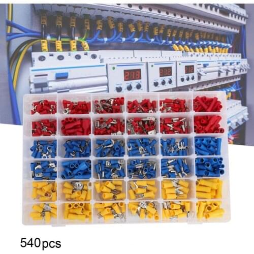 540pcs Insulated Cable Connector Electrical Wire Assorted Crimp Spade Butt Ring Fork Set Ring Lugs Rolled Terminals Kit