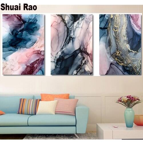 5d complete Square round Diamond Painting Triptych diamond embroidery full kit Picture Of Rhinestones Abstract Marble Wave