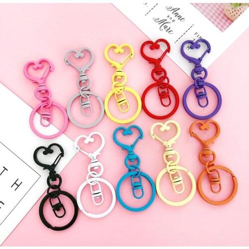 6Pcs DIY Gift Key Chain Accessories Colorful Metal Buckle Love Heart Keyring Cute Making Jewelry Keychains Pendant Gifts Charms