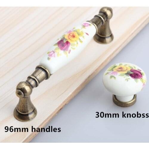 96mm fashion vintage rural ceramic furniture handle antique brass kitchen cabinet dresser handle bronze drawer shoe cabinet knob