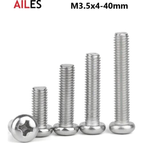 3.5mm Cross Recessed Pan Round Head 304 Screws Stainless Steel Phillips Machine Bolts M3.5 x 4 5 6 8 10 12 14 16 18 30 35 40mm