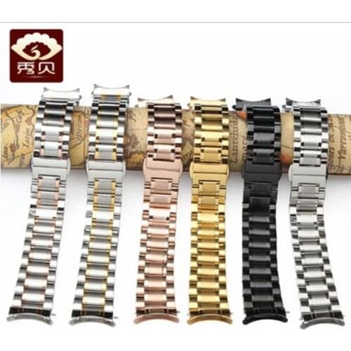 High Quality Stainless Steel Watchband Curved End Silver/Gold/Black Bracelet 16mm 17mm 20mm 22mm 15mm Solid Band for Men Women
