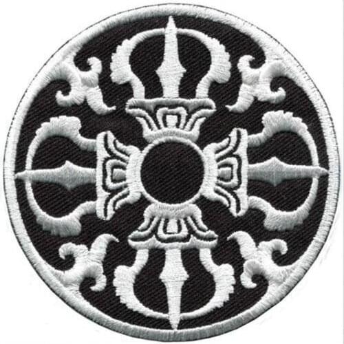 9CM Buddhist double vajra hindu symbol Iron On DIY Embroidered Appliques Sew On Stickers For Clothing fabric Bags