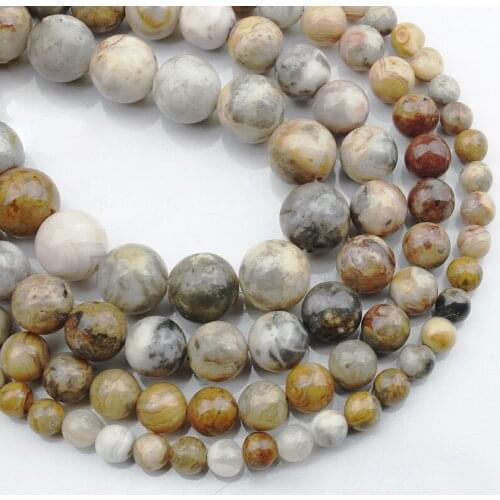 15"(38cm) Strand Round Natural Crazy Agate Stone Rocks 4mm 6mm 8mm 10mm 12mm Gemstone Beads for Bracelet Jewelry Making
