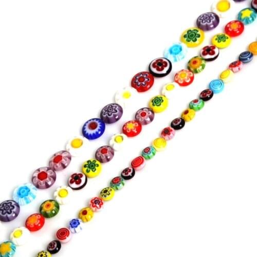 6 8 10mm Hole 1mm Charm Glass Beads Millefiori Flower Lampwork Loose Spacer Beads For Jewelry Making DIY Necklace Bracelet