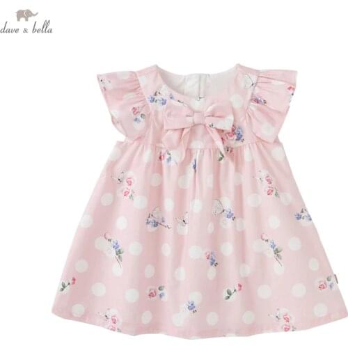 DB16863 dave bella summer baby girls cute bow dots floral print dress children fashion party dress kids infant lolita clothes