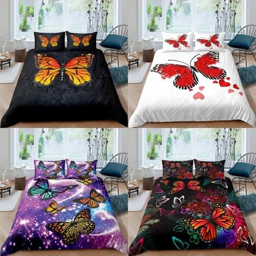 Home Textiles Luxury 3D Color Butterfly Duvet Cover Set Pillowcase Kids Bedding Set AU/EU/UK/US Queen and King Size Bedding