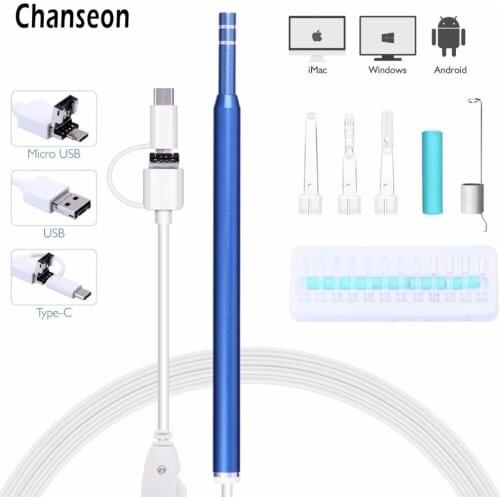 Chanseon Ear Cleaning Endoscope 3 in1 USB HD Visual Ear Spoon 5.5mm Mini Endoscope Camera Android PC Ear pick Otoscope Borescope
