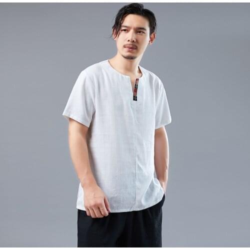 Men Sweatshirts Summer Linen Short Sleeve Loose T-shirt male Casual Jogger Running Sport Workout Yoga Tai Chi Shirt Activewear