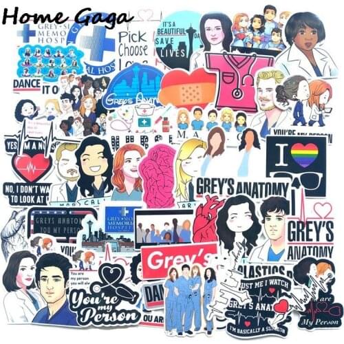 Homegaga 50pcs/set Greys Anatomy TV Show Scrapbooking Stickers Guitar Laptop Luggage Refrigerator Stickers Album Decal D2753