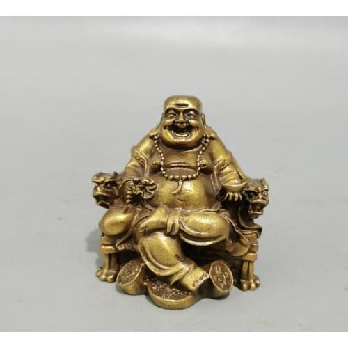 CHINA antique brass fengshui Maitreya Buddha small Statue Metal crafts home decorations statue