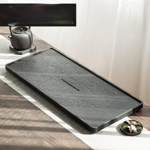 Chinese Style Tea Tray Black Stone Tea Accessories Simple Tea Tray Serving Platter Bandeja Desayuno Kitchen Tools DI50CP