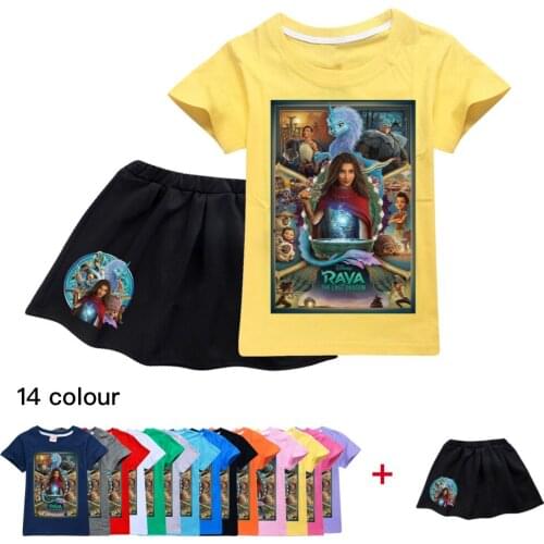 Disney Raya and The Last Dargon Girls' Clothing set Summer childrens T-shirt + skirt casual sports set childrens clothing set