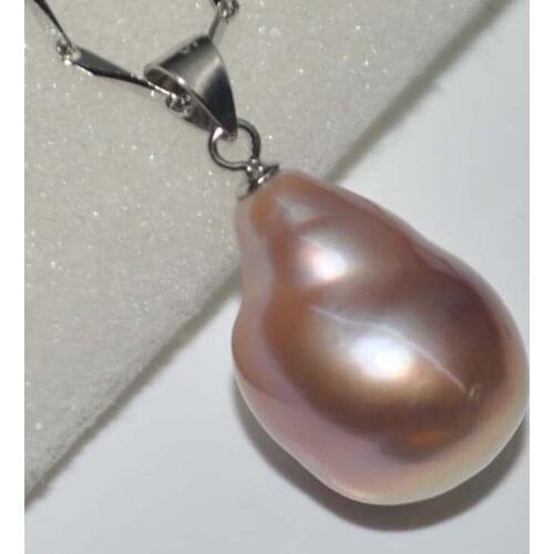 Huge rare purple baroque 14-15*19mm Nuclear pearl s925 pendant