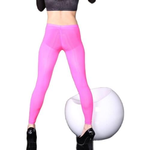 Oil Glossy Ice Silk See Through Sexy Bodycon Pencil Pants Booty Lift Push Up Leggings Fitness Legging Trousers Lingerie Clubwear